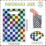FunnyPars 50 Pcs Iridescent Checkered Race Car Party Favor Bags, Plastic Black and Iridescent Car Goodie Treat Bags, Racecar Laser Plaid Gift Bags for Kids Fast Race Car Birthday Party Decorations - Image 3