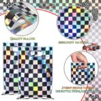 FunnyPars 50 Pcs Iridescent Checkered Race Car Party Favor Bags, Plastic Black and Iridescent Car Goodie Treat Bags, Racecar Laser Plaid Gift Bags for Kids Fast Race Car Birthday Party Decorations - Image 4