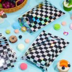 FunnyPars 50 Pcs Iridescent Checkered Race Car Party Favor Bags, Plastic Black and Iridescent Car Goodie Treat Bags, Racecar Laser Plaid Gift Bags for Kids Fast Race Car Birthday Party Decorations - Image 5