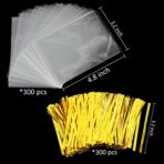 Augshy Cake Pop Bags, 300 Pcs Cellophane Treat Bags 3x5 with 300 Twist Ties 1.4 mils Thickness OPP Plastic Bags for Lollipop Candy Chocolate Cookie Wrapping Buffet - Image 3