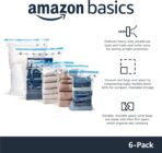 Amazon Basics Vacuum Storage Bags for Clothes, Space Saving Compression Storage Bags with Hand Pump, Heavy Duty, Stackable, Jumbo Size, Clear, 6-Pack - Image 3