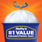 Hefty Strong White 13 Gallon Trash Bags with Drawstrings, Unscented Tall Kitchen Trash Bags, Resists Leaks, Punctures, and Tears, Durable Closure, 120 Ct. - Image 8