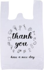 Foraineam 500 Ct Plastic Bags Thank You Reusable Grocery Bag - 13 x 7 x 21 inch, 15 mic, 0.6 mil T-shirts Carryout Shopping Bags - Image 3