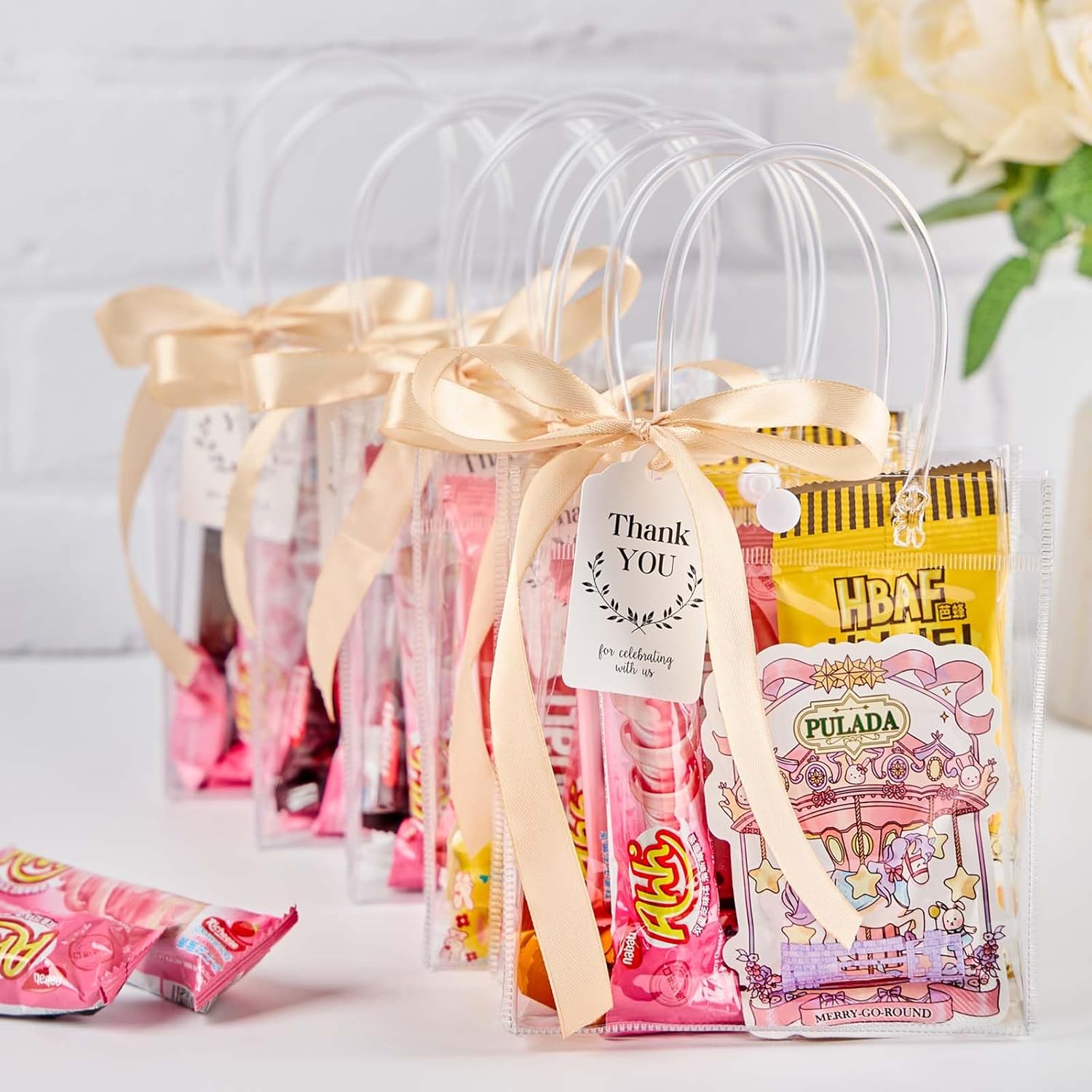 Mauproy 30 Pack Clear Gift Bags with Handles, Party Favor Bags with Ribbons and Tags, Reusable Goodie Tote Bags for Mother's Day Wedding Baby Shower (5.9” x 6.3” x 2.8") - Image 6