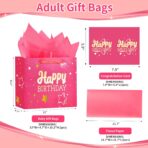 Powbrace 13" Pink Happy Birthday Gift Bag with Tissue Paper and Greeting Card for Party,Happy Birthday Gift Bag for Men Women,Gift Bags Medium size(1 PCS Pink Hot Stamping) - Image 3
