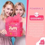 Powbrace 13" Pink Happy Birthday Gift Bag with Tissue Paper and Greeting Card for Party,Happy Birthday Gift Bag for Men Women,Gift Bags Medium size(1 PCS Pink Hot Stamping) - Image 7