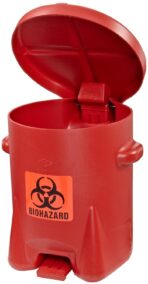 Eagle 6 Gallon Biohazard Trash Can with Foot-Operated Self-Closing Lid, 16.5" x 13.5" x 16", Made in The USA from High-Density Polyethylene, Red, 943BIO - Image 3