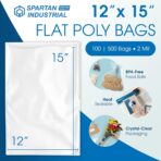 12" X 15" Open-End Flat Poly Bags (500 Count) - 2 Mil Clear Plastic - No Adhesive Strip - For Packaging, Shipping, Storage - Spartan Industrial - Image 3