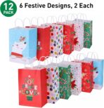 SUNCOLOR 12 Pack Small Christmas Gift Bags, 7.9 × 5.12 × 3.15 Inch, 6 Festive Designs with Handles, Paper Holiday Gift Bags for Christmas Parties, Presents and Holiday Decorations (2 of Each Design) - Image 3