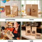 Moretoes 100pcs Small Bakery Cookie Bags with Window, Brown Kraft Paper Bags for Homemade Bread Cookie, 3.5x2.2x6.7in Tin Tie Tab - Image 8