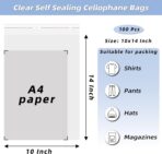 Clear Resealable Cellophane Plastic Bags Self Adhesive for Packaging Shirts, Clothing and Products,100 Pcs 10x14 Inches Self Sealing Cellophane Bags - Image 3