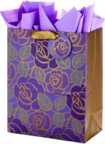 Hallmark 13" Large Gift Bag with Tissue Paper (Purple Flowers, Gold Accents) for Birthdays, Mother's Day, Bridal Showers, Weddings, Retirements, Anniversaries, Engagements, Any Occasion - Image 6