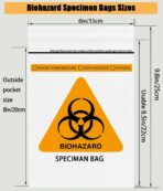500pcs 6x9.8in/15x25cm Biohazard Specimen Bags, Laboratory Sample Bag with Biohazard Logo Printing, Ziplock Top with Outside Pocket Paperwork Pouch - Image 3