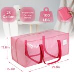 6 Pack Extra Heavy Duty Large Moving Bags with Comfortable Handle & Strong Zipper,Storage Totes for Space Saving Moving Storage College Supplies Alternative to Moving Box,Pink - Image 4