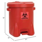 Eagle 14 Gallon Biohazard Trash Can with Foot-Operated Self-Closing Lid, 22" x 18" x 21", Made in The USA from High-Density Polyethylene, Red, 947BIO - Image 4
