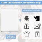 Cellophane Bags, 70 Pcs Resealable Clear Poly Bags for Clothes, Shirt Bag, Decorative Wrappers, Party Favors & Artwork(12x16) - Image 3