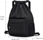 Black Drawstring Backpack for Women, Waterproof Drawstring Gym Bag for Men, Small Cinch Sack for Basketball, Pull String Sport Bag for Soccer. - Image 3