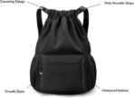 Black Drawstring Backpack for Women, Waterproof Drawstring Gym Bag for Men, Small Cinch Sack for Basketball, Pull String Sport Bag for Soccer. - Image 5