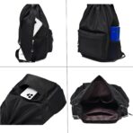 Black Drawstring Backpack for Women, Waterproof Drawstring Gym Bag for Men, Small Cinch Sack for Basketball, Pull String Sport Bag for Soccer. - Image 6
