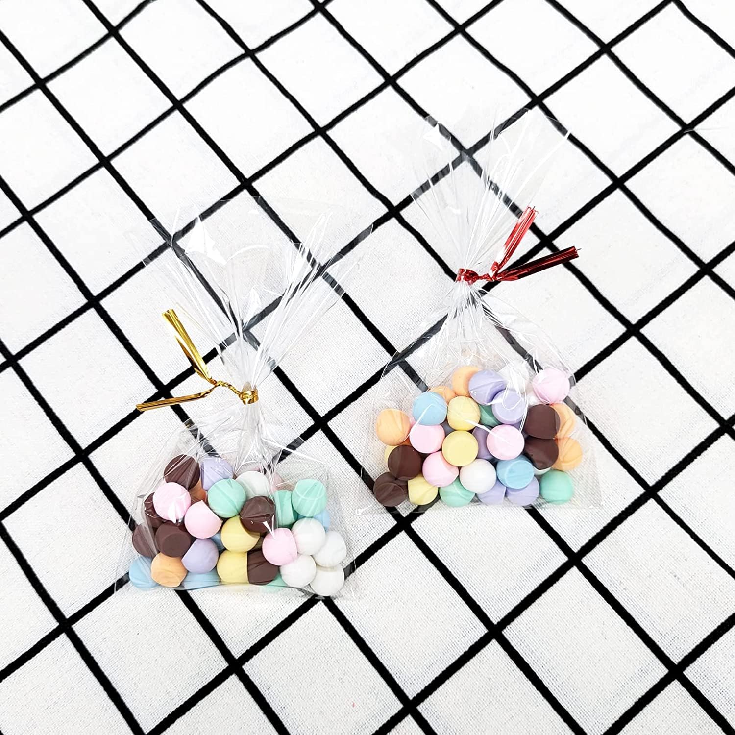 XLSFPY 100PCS Cellophane Bags Clear Plastic Cello Bags 4x6 with 4" Twist Ties 5 Mix Colors - 1.4 mils Thick OPP Treat Bags for Gift Wrapping Packaging Decorations Storage (4'' x 6'') - Image 5