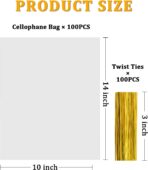 CUDICY 100pcs Cellophane Bags 10x14 Cellophane Wrap Goodie Bags Large Clear Gift Bag Party Favors Bag Clear Treat Bag with Ties Plastic Gift Wraps Packaging Wraps for Cookie Candy (No Gusset) - Image 4