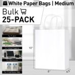 SUNCOLOR 25-Pack White Bags with Handles - Medium 8"×4.5"×10" Shopping Bags - Sturdy Kraft Paper Gift Bags for Retail, Party Favors, Merchandise, Business - Eco-Friendly Packaging - Image 3