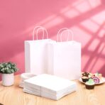 SUNCOLOR 25-Pack White Bags with Handles - Medium 8"×4.5"×10" Shopping Bags - Sturdy Kraft Paper Gift Bags for Retail, Party Favors, Merchandise, Business - Eco-Friendly Packaging - Image 6