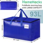 HomeHacks Moving Bags, 8-Pack Heavy Duty with Strong Zippers and Handles Collapsible Moving Supplies, Storage Totes for Packing & Moving Storing 93L-8 Pack (Blue) - Image 3