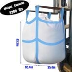 10Pcs FIBC Bulk Bag,One Ton Bag, 35.4"L x 35.4"W x 43.3"H,3300lbs SWL Safty Factor 3:1,Woven Polypropylene Bags,Four Hanging,Duffle Top Flat X-Bottom - Image 3