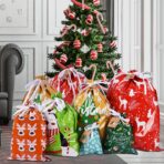 Drawstrings Christmas Gift Bags Assorted Sizes, 34Pcs Holiday Gift Bag Bulk Christmas Bags For Gifts, Reusable Plastic Xmas Presents Wrapping Bags Favor Goody Bags Jumbo/Extra Large/Medium/Small Size - Image 7