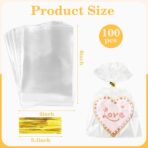 100 PCS Cellophane Treat Bags, 4x6 In Clear Cellophane Gift Bags with Twist Ties Plastic Goodie Bag for Party Favor Cookie Candy Popcorn Bakery Chocolate Gift Wrapping - Image 4