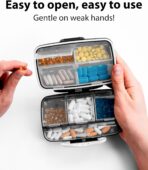 Travel Pill Organizer - Airtight Medicine Case for Traveling Portable Pharmacy Box with Labels Vitamin Container 8 Compartment Supplement Medication Holder Large Capacity Daily (Black) - Image 10