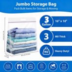 Zipper Storage Bags with Handle and Bottom, Pack of 6, 3 Gallon Heavy Duty Clear Handy Plastic Bag, 16"x18" Reusable Large Zip Storage Bag for Sports, Travel, Moving and Clothes, 3-Mil Thick - Image 3