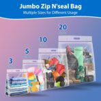 Zipper Storage Bags with Handle and Bottom, Pack of 6, 3 Gallon Heavy Duty Clear Handy Plastic Bag, 16"x18" Reusable Large Zip Storage Bag for Sports, Travel, Moving and Clothes, 3-Mil Thick - Image 4