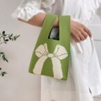 Knitted Tote Bag with Loop Handle Stylish Lightweight Casual Handbag for Shopping Work Travel Everyday Use - Image 5