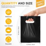 Nufiwra 100 Pack Small Black Plastic Gift Bags with Die Cut Handle, Thicken 6" x 8" Reusable Merchandise Bags Shopping Bags for Small Business Boutique Stores Gift Party Favor Wedding Christmas - Image 3