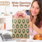 Avocado Paper Sandwich Bags 50 Count, Grease-Resistant Kraft Snack Bags, Pastry Bags for Cookies Treats, Bread, Fries, Muffins (6.3x7.28 Inch) - Image 3