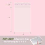 Yeaban 4"x6" Clear Self-Sealing Cellophane Bags, Resealable Treat Bags for Candy Snack Cookies Baked Food and Party Favors, 200-Count - Image 3