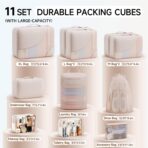 11 Set Packing Cubes for Travel,Gifts for Women Mom Kids,TSA Approved Bags for Makeup, Cosmetic, Toiletry, Organizers for Suitcase Carry On, Cruise Essentials Airplane Accessories, Beige - Image 3