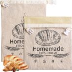 2 Pack Beeswax Bread Bags for Sourdough,Reusable Organic Linen Beeswax Bread Bag for Homemade Sourdough 17 x 12.6 Inches Food Storage Cloth Bag – Freezer-Friendly & Freshness Preservation (Beeswax) - Image 2