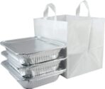 200 Pcs 14" x 11.5" x 12" Half Tray Catering Bags Take Out Bags with Cardboard Bottom and Soft Loop Handles for Restaurant, Retail, Business, White - Image 2