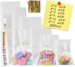 300 PCS Clear Flat Cellophane Treat Bags with 3x5",4x6",5x7",6x9",2x10",5x11",Treat Bags with Ties are Good for Pretzel Rods,Bakery, Cookies, Candies,Dessert. - Image 2