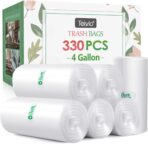 4 Gallon 330 Counts Strong Trash Bags Garbage Bags by Teivio, Bathroom Trash Can Bin Liners, Small Plastic Bags for home office kitchen (Clear) - Image 2