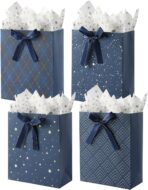 4 Pack 9" Medium Size Gift Bags Assorted Premium Blue Gift Bags with Tissue Paper Use for Birthdays, Baby Shower,weddings,Party Favor, Holiday Presents-7" X 4" X 9" - Image 2