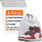 5 Pack Clear Shoe Bags for Travel, 15.7"×11.8" PEVA Drawstring, Water-Resistant, Fits up to Men’s 12–13, Reusable Storage for Shoes, Clothes & Toiletries, Keep Luggage Tidy & Odor-Free - Image 2