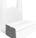 [50 Count] White HDPE T Shirt Bags with Handles – Heavy Duty 26 Micron (≈1 Mil) 11" x 6" x 21" (1/6 BBL) – Recyclable Takeout & Grocery Carryout Bags for Restaurants, Food Trucks, Bakeries & Retail - Image 2