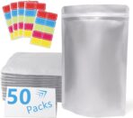 50 Pack 7.8 Mil 4''x6'' Mylar Bags for Long-term Food Storage with 50 Labers, Resealable Smell Proof Heat Sealable Bags for edible packaging, Strong Sealing Stand-up Foil Pouch Bag for Tea Dry Food - Image 2