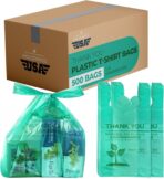 500 Biodegradable Compostable Thank You Plastic Bags - Grocery Shopping Bags with Handles [12" X 6.5" X 22"] Eco Friendly Green Plastic T Shirt Bags for Small Business Restaurant Supplies Retail Store - Image 2