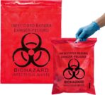 50pcs 9x13in/23x33cm Stick-On Biohazard Infectious Red Waste Bags - Image 2