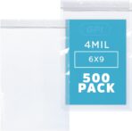 6" x 9" Heavy-Duty Zip Bags - 100 Count - Clear Plastic Reclosable Zipper Baggies, 4 Mil Thick Freezer Storage Poly Bags with Resealable Zip Top Lock for Packaging Food, Tools & Sharp Objects. - Image 2